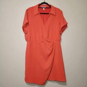 Nine West Surplice Shirt Dress‎ Faux Wrap Women's Size XXL Orange NWOT
